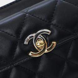 Chanel Black Lambskin Front Pocket Clutch With Chain