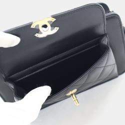 Chanel Black Lambskin Front Pocket Clutch With Chain