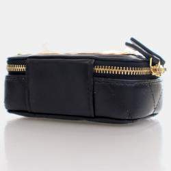 Chanel Extra Mini Black Lambskin Golden Plate Zip Around Vanity Case
