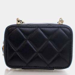 Chanel Extra Mini Black Lambskin Golden Plate Zip Around Vanity Case