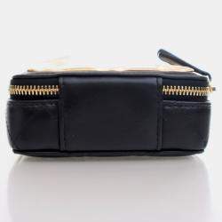 Chanel Extra Mini Black Lambskin Golden Plate Zip Around Vanity Case