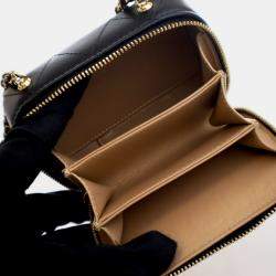 Chanel Extra Mini Black Lambskin Golden Plate Zip Around Vanity Case