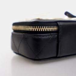Chanel Extra Mini Black Lambskin Golden Plate Zip Around Vanity Case