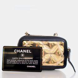 Chanel Extra Mini Black Lambskin Golden Plate Zip Around Vanity Case