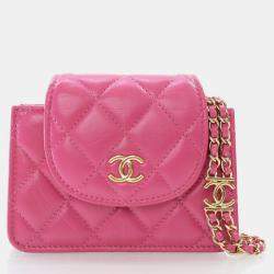 Chanel Mini Pink Lambskin Flap Clutch On Chain