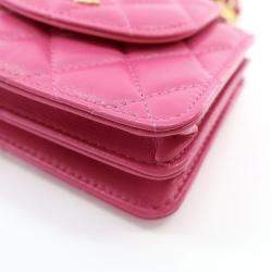 Chanel Mini Pink Lambskin Flap Clutch On Chain