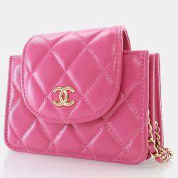 Chanel Mini Pink Lambskin Flap Clutch On Chain