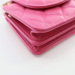 Chanel Mini Pink Lambskin Flap Clutch On Chain