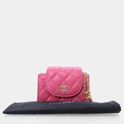 Chanel Mini Pink Lambskin Flap Clutch On Chain