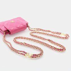 Chanel Mini Pink Lambskin Flap Clutch On Chain