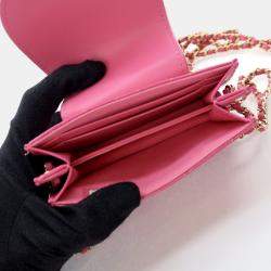 Chanel Mini Pink Lambskin Flap Clutch On Chain