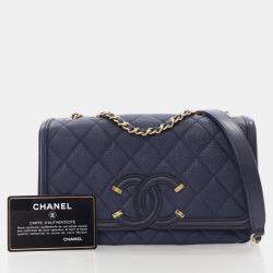 Chanel Small Navy Blue Caviar Filigree Flap Bag