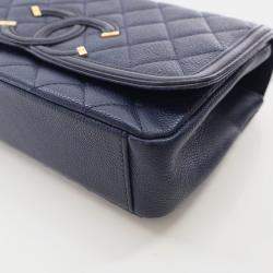 Chanel Small Navy Blue Caviar Filigree Flap Bag