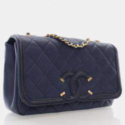 Chanel Small Navy Blue Caviar Filigree Flap Bag