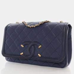 Chanel Small Navy Blue Caviar Filigree Flap Bag