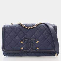 Chanel Small Navy Blue Caviar Filigree Flap Bag