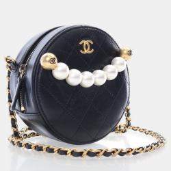 Chanel Black Lambskin Pearl Round Clutch