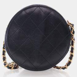 Chanel Black Lambskin Pearl Round Clutch