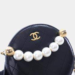 Chanel Black Lambskin Pearl Round Clutch
