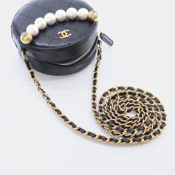 Chanel Black Lambskin Pearl Round Clutch
