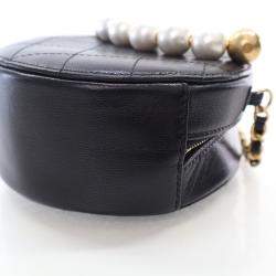 Chanel Black Lambskin Pearl Round Clutch