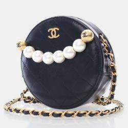 Chanel Black Lambskin Pearl Round Clutch