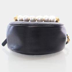 Chanel Black Lambskin Pearl Round Clutch