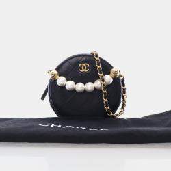 Chanel Black Lambskin Pearl Round Clutch