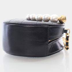 Chanel Black Lambskin Pearl Round Clutch