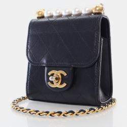Chanel Black Goatskin Chic Pearl Clutch With Chain