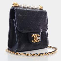 Chanel Black Goatskin Chic Pearl Clutch With Chain
