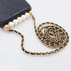 Chanel Black Goatskin Chic Pearl Clutch With Chain