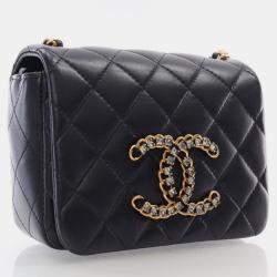 Chanel Mini Black Lambskin Crystal CC Full Flap Bag