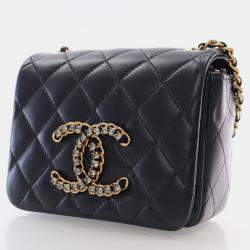Chanel Mini Black Lambskin Crystal CC Full Flap Bag