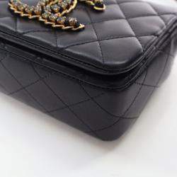 Chanel Mini Black Lambskin Crystal CC Full Flap Bag