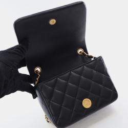 Chanel Mini Black Lambskin Crystal CC Full Flap Bag