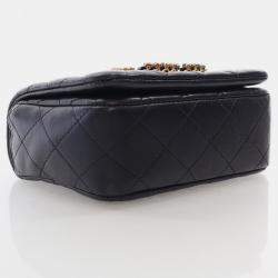 Chanel Mini Black Lambskin Crystal CC Full Flap Bag