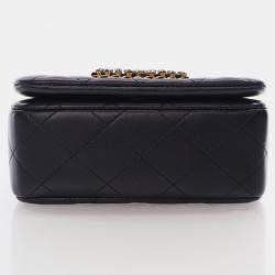 Chanel Mini Black Lambskin Crystal CC Full Flap Bag