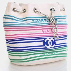 Chanel Medium White Mixed Fiber Venise Biarritz Bucket Bag