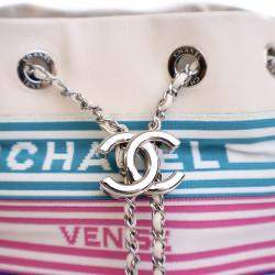 Chanel Medium White Mixed Fiber Venise Biarritz Bucket Bag