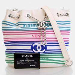 Chanel Medium White Mixed Fiber Venise Biarritz Bucket Bag