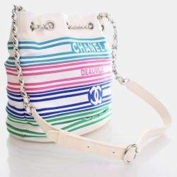 Chanel Medium White Mixed Fiber Venise Biarritz Bucket Bag