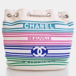 Chanel Medium White Mixed Fiber Venise Biarritz Bucket Bag