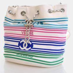 Chanel Medium White Mixed Fiber Venise Biarritz Bucket Bag