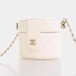Chanel Mini White Lambskin CC Allure Vanity Case With Chain