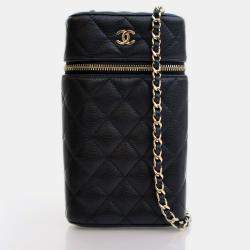 Chanel Vanity CC Black Caviar Phone Holder With Chain