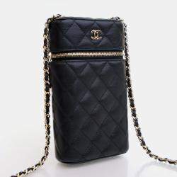Chanel Vanity CC Black Caviar Phone Holder With Chain