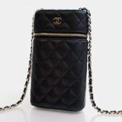 Chanel Vanity CC Black Caviar Phone Holder With Chain