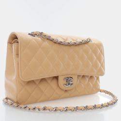 Chanel Classic Double Flap Medium Beige Caviar Shoulder Bag