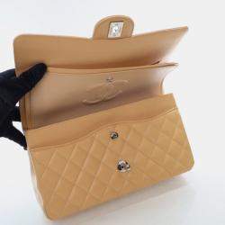 Chanel Classic Double Flap Medium Beige Caviar Shoulder Bag